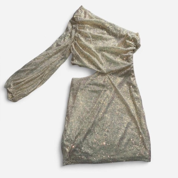 Sage + Page Starry Nights Mini Dress XL NWT Sequin One Shoulder White - Picture 5 of 7